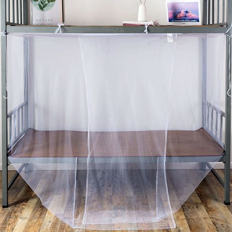 Vente en gros de moustiquaires pour lits superposés de dortoirs étudiants, simples et doubles, à mailles carrées, 0,9 m, blanches, 120 x 200 cm, très denses. (1/5)