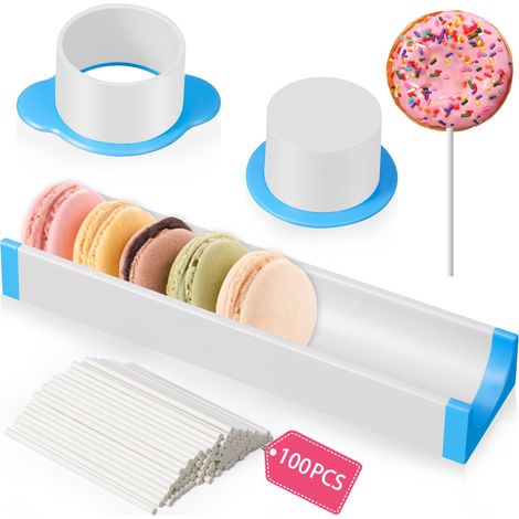 Kit pour cake pops ronds avec poussoir et plateau, incluant 100 bâtonnets pour réaliser des pâtisseries maison, idéal pour les fêtes et les amateurs. (1/5)