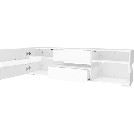 Mobile TV moderno bianco lucido 160 cm con LED, 2 ante, 1 cassetto e vano aperto (1/5)