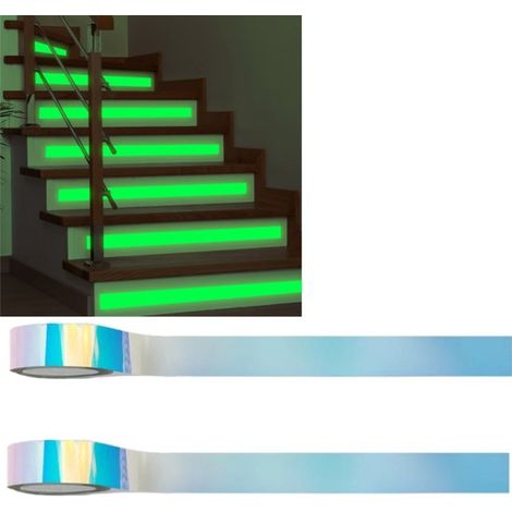 Pezzo di nastro adesivo verde fosforescente, luminescenza di lunga durata, adesivi murali fluorescenti, adesivi indicatori di sicurezza, 4 x 100 cm (1/5)