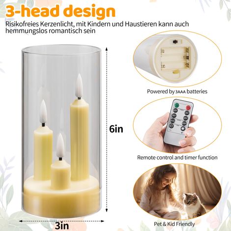 Set di 2 candele senza fiamma a batteria con telecomando e timer, LED a tre stoppini, per matrimoni romantici, perfetto per la decorazione della casa (avorio) (1/4)