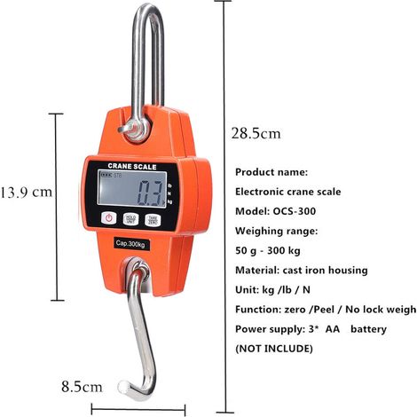 Mini balance numérique pour grue, 300 kg/660 lbs, balance suspendue, robuste, avec boîtier en aluminium moulé, balance électronique portable pour grue, balance industrielle suspendue pour l'agricultur (1/5)