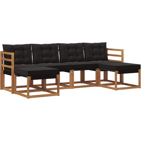 Outdoor Sofa Set with Cushion 6 pcs Natural and Black vidaXL