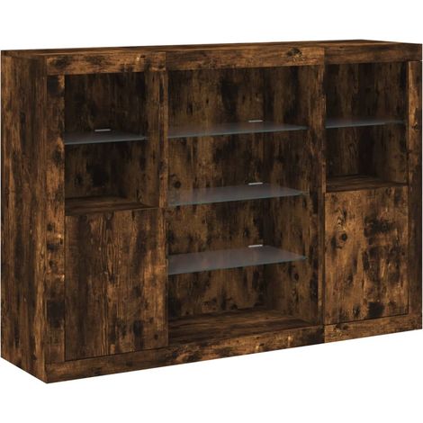 Credenza Credenza Comò Armadietto Portaoggetti Organizer Cucina Soggiorno Soggiorno con luci a LED 3 pezzi Legno composito marrone 020037207