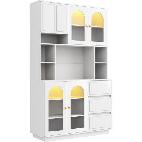 Hoher weißer MDF-Schrank mit bogenförmigen Acryltüren und APP-LED-Beleuchtung (1/5)