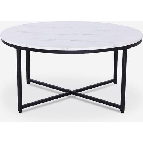 Wohnzimmertisch modern rund 90cm aus Metall Marmoreffekt Sulley+ - Schwarz