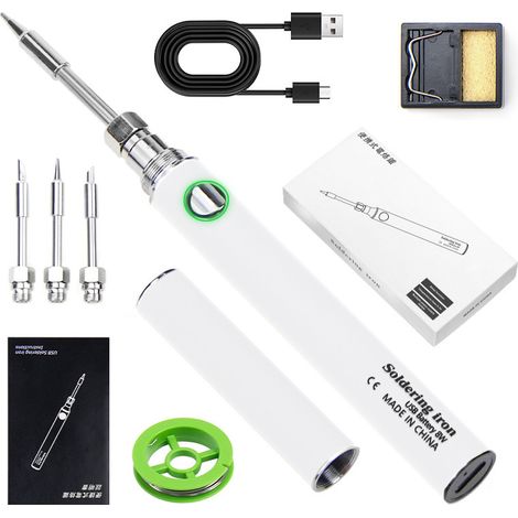 Fer à souder USB 5V portable avec batterie externe rechargeable, réparation de codes chauds et autocollants en plastique (couvercle blanc pour fer à souder USB) (1/4)