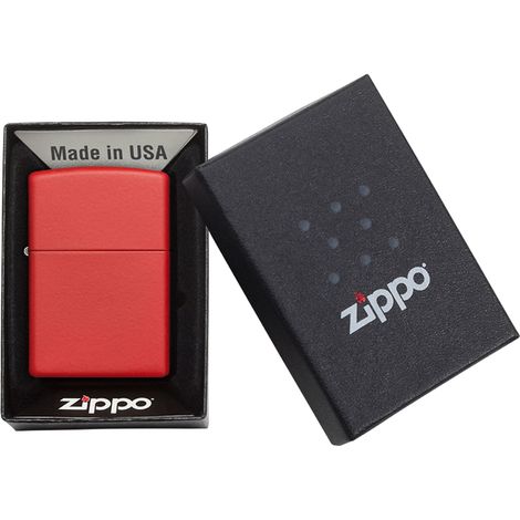 Accendino Zippo® Classic Red Matte 233, Accendino Antivento Ricaricabile Zippo, Realizzato in Metallo con Caratteristico "click" Zippo, Color Bianco Opaco, Made in USA, Ottima Idea Regalo