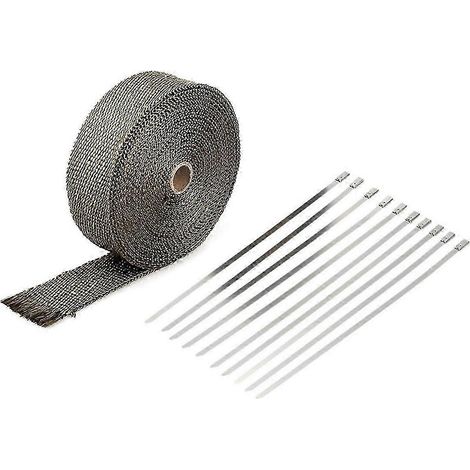 Bande thermique en titane pour échappement de véhicules, à utiliser avec 10 attaches en acier inoxydable. (1/5)