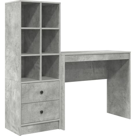2 pcs Bureau d'ordinateur, Bureau d'étude avec tiroir et étagère Gris béton fr89 - Maison La Vie (1/5)