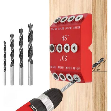 Guide de Percage Bois d'angle 30/45/90°: Guide des Tailles Gabarit de Perçage Réglables en angle pour Perpendiculaire du Bois et du Métal (1/5)
