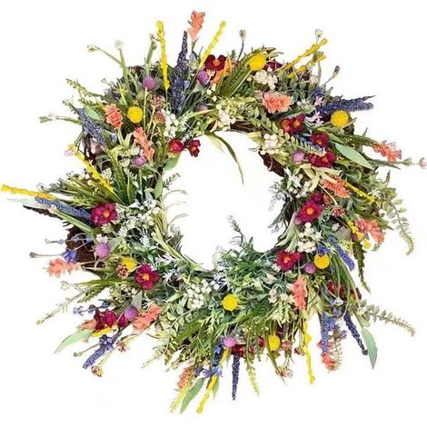 Couronne de printemps, guirlande de fleurs sauvages artificielles, décorative 40 cm-AquaForge (1/5)