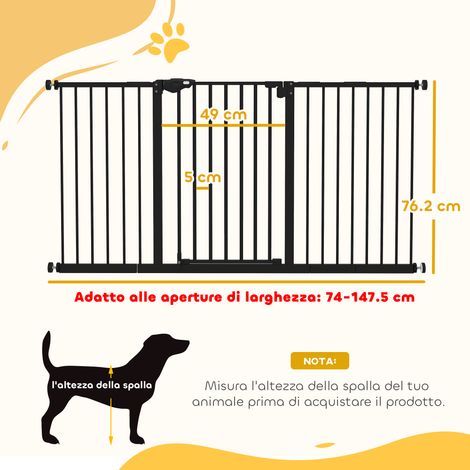 Barrière pour chien à 3 voies avec fermeture automatique, largeur réglable (max. 147,5 cm) (noire) (1/5)