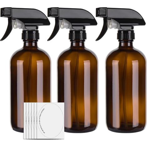 Lot de 3 flacons vaporisateurs vides en verre ambré de 500 ml pour le nettoyage, les cheveux, le jardinage et les huiles essentielles, pulvérisateur à gâchette réglable avec paramètres de jet (1/4)