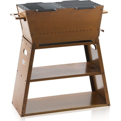 BBQ-Toro Holzkohlegrill mit Grillrost & Grillplatte Gusseisen, 2-in-1 Grill und Feuerstelle, Rostoptik, 77 x 44 x 84 cm (1/5)