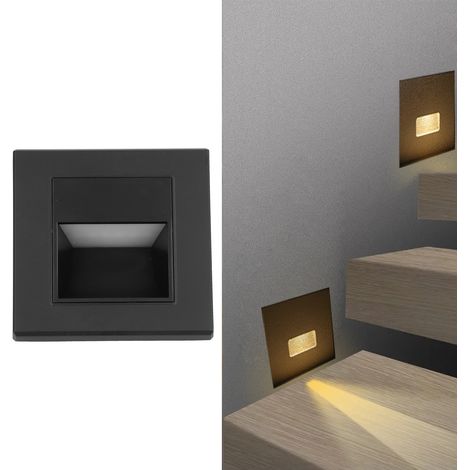 Lampe de marche LED encastrée pour éclairage d'escalier et de couloir, lumière blanc chaud, 85-220 V, noire (1/5)