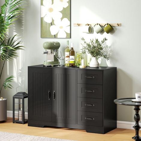 Madia 105x40x76cm capacità 70 kg ripiano regolabile maniglie metallo colore nero legno per sala da pranzo (1/5)