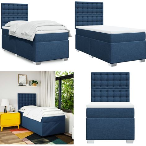 Boxspringbett mit Matratze Blau 100x200 cm Stoff - Boxspringbett - Doppelbett - Schlafsystem - Bettenrahmen - Kopfteil - Home & Living (1/5)