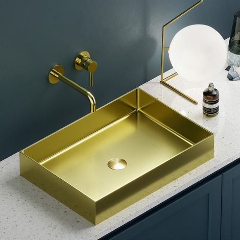 Lavabo appoggio rettangolare in acciaio finitura oro KSA-550G kamalu