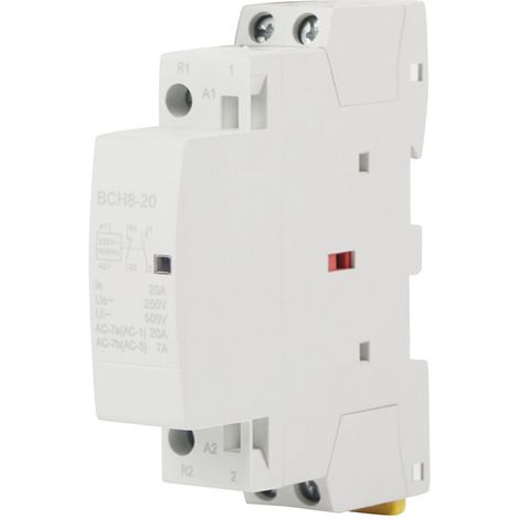 2P Contacteur AC Domestique DIN Rail 220V/230V 50/60Hz, Contacteur Domestique AC, 1NO 1NC, 20A(AC-7a), 7A(AC-7b) Avec rail de montage DIN de 35 mm (220V/230V) (1/4)