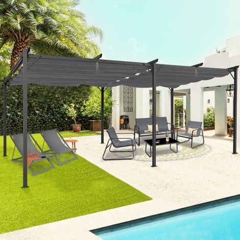 Pérgola techo retráctil 4 patas 3x6 M cenador gris antracita (1/5)