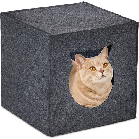 Relaxdays Niche carrée pour votre chat ou petit chien, en feutre, pliable, H x L x P : 33 x 33 x 33 cm, anthracite (1/5)