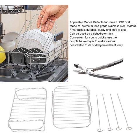 Ortviai Grille de cuisson pour friteuse à double panier Ninja FOOD 8QT – en acier inoxydable avec brochettes et clip anti-brûlure (1/4)
