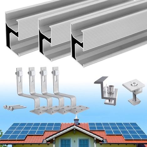 Kit de montaje para tejado de tejas, riel fotovoltaico y ganchos para techo para 2 paneles, apto para paneles de 30-35 mm. (1/5)