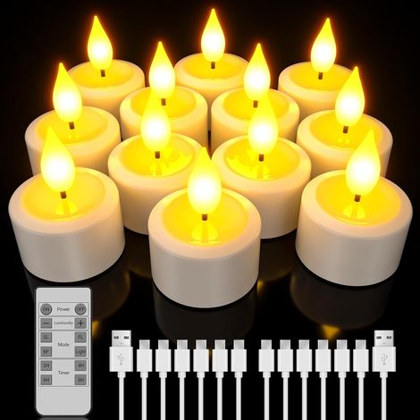 Lot de 12 Bougie Chauffe Plat LED Rechargeable, Flamme Vacillante, Télécommande 12 Touches, Pour Maison Mariage (1/5)