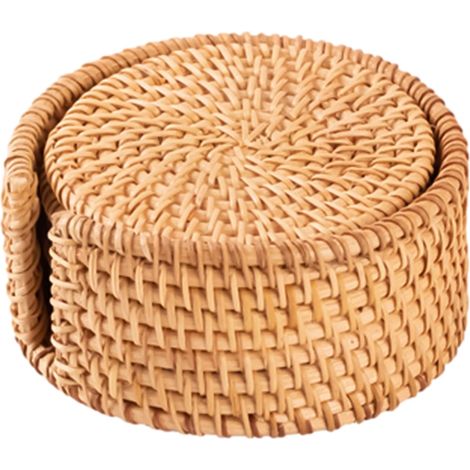 Dessous De Verre en Rotin Lot De 6 en Rotin Naturel Déco Boho pour Maison - Protection De Table pour Tasses Et Verres pour Chambre, Bar, Bureau, fête, Maison Neuve, Vacances, café, (1/5)