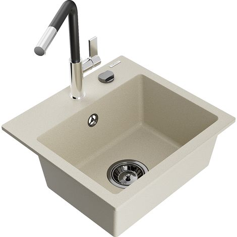 Mexen Milo 1-Becken-Granitspüle mit Mischbatterie Flora, Beige - 6505-69-670401-07-B (1/5)