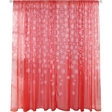 Voilages transparents imprimés à motif de flocons de neige rouges — Idéaux pour chambres et salons (100 x 200 cm) (1/5)