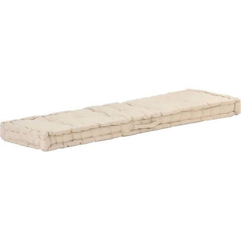 Vidaxl – Coussin palette coton 120x40x7 cm beige – Assise confortable pour intérieur et extérieur – Rembourrage épais – Bord smock avec poignée (1/5)