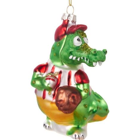 BRUBAKER Crocodile Baseball - Boule de Noël en verre peinte à la main - Figures de décoration amusantes - 11,5 cm (1/4)