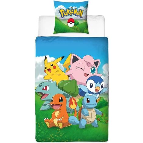 Juego de cama - POKEMON - Pikachu y sus amigos - Azul - Microfibra - 1 funda nórdica 140 x 200 cm + 1 funda de almohada 63 x 63 cm
