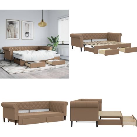 vidaXL Tagesbett Ausziehbar mit Schubladen Braun 90x200 cm Kunstleder (1/5)