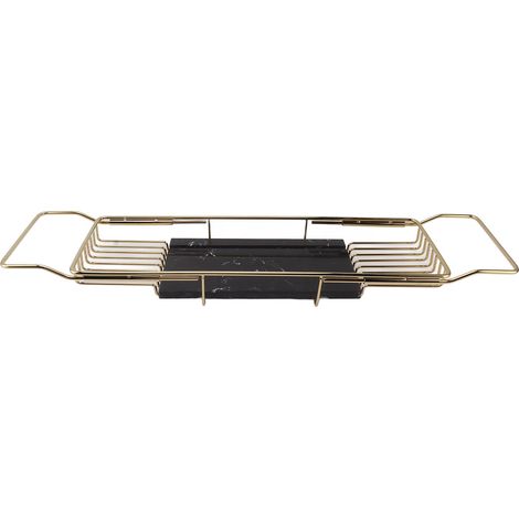 Étagère de baignoire peu encombrante en métal et marbre antidérapant, plateau de baignoire multifonctionnel extensible, cadeau de pendaison de crémaillère, coloris or et noir. (1/5)