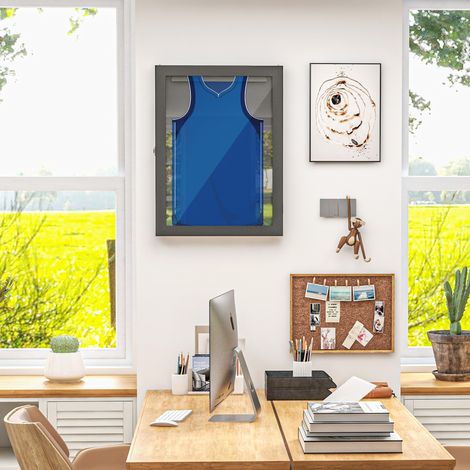 Cadre T-frame pour maillot, boîte porte-acrylique, doublure intérieure feutre, 60x6,5x80 cm, noir (1/5)