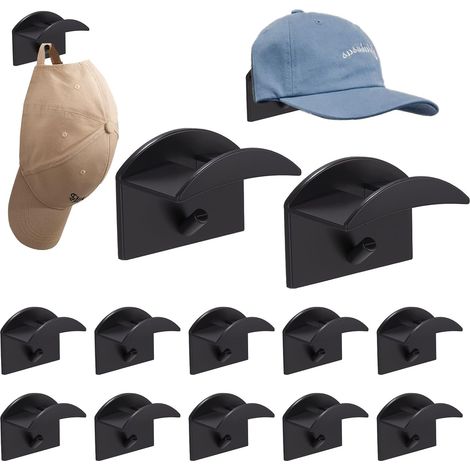 Juego de 12 ganchos autoadhesivos para sombreros, llaveros, auriculares y bufandas - Negro (1/5)
