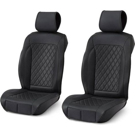 Housse De Siege - Similicuir Respirant - Pour Siege Avant Voiture Camion SUV - Universelle - Noir - Lot De 2 (1/5)