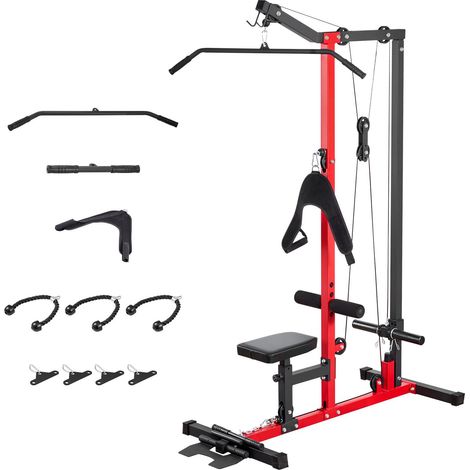 Machine à tirage vertical 3 en 1 avec poulie haute, siège réglable à 3 niveaux et rouleau de massage, charge 181 kg, noire (1/5)