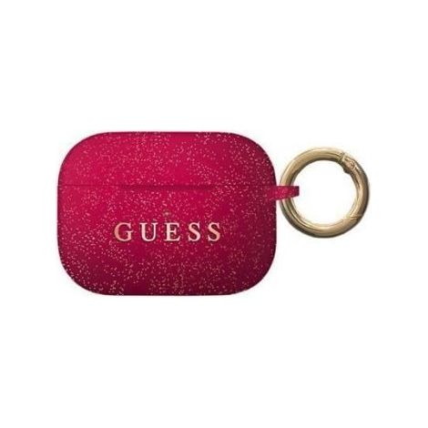 Etui Silicone - GUESS - Airpods Pro - Rose Fushia - Logo Doré - Mousqueton Inclus