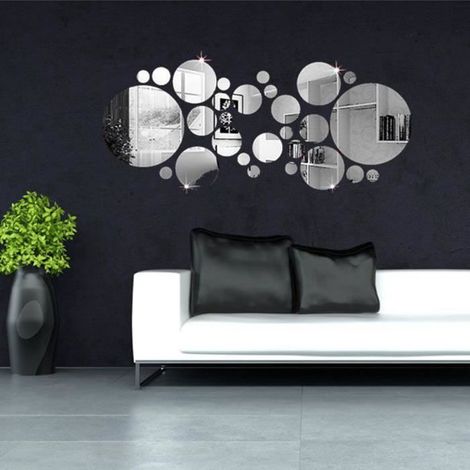 Lot de 30 Cercles Autocollants Miroir 3D Adhésifs pour Décoration Murale (1/4)