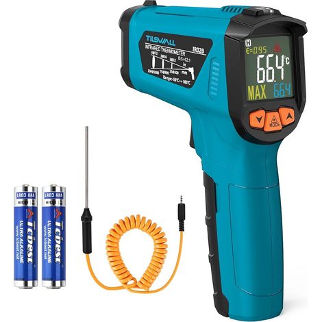Thermomètre Infrarouge,-50°800℃ (-58°1472℉) Pistolet de Température Sans Contact Laser Emissivité Réglable Thermomètre Pistolet cuisine/Circuit/industrie (pas pour l'homme) Bleu, W300 (1/5)