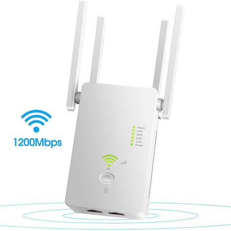 L'amplificateur de signal d'extension de portée WiFi couvre jusqu'à 2640 pieds carrés et 25 appareils, répéteur WiFi double bande jusqu'à 1200 Mbps avec port Ethernet Booster Internet pour la maison