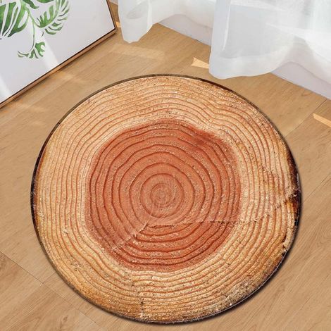 Tapis Ronde - Grains De Bois - Pour Enfants Et Yoga - Diamètre 60 cm - Microfibre Non Glissant - Pour Sol Laminé Ou Parquet (1/2)