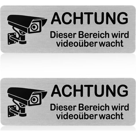 2 Pièces Panneau Vidéosurveillance Aluminium 8 4x3 cm, Autocollant Avertissement Caméra Surveillance, Écran Résistant UV et Etanche pour Intérieur Extérieur (1/5)