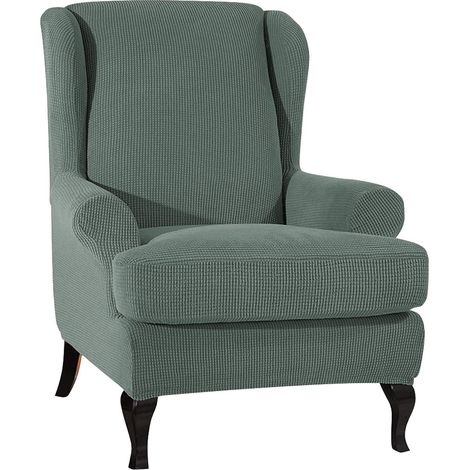 (green)Stretch Wingback Chair Cover Elastic Armchair Covers Protector for Chair