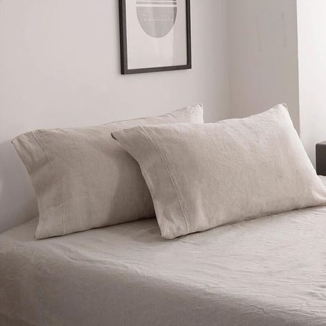 Stonewashed linen pillowcases – Set of 2, 50 x 75 cm, embroidered thread, soft and natural finish