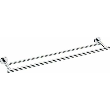 Porte-serviettes mural double barre de 30 cm, en acier inoxydable, base ronde, finition polie. (1/4)